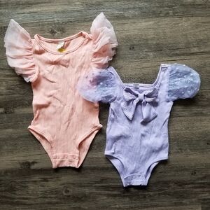 Shein Tulle Puffed Ruffle Sleeves Ribbed Onsie Bundle
